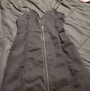 So large stretchy Black Zipper Front Dress